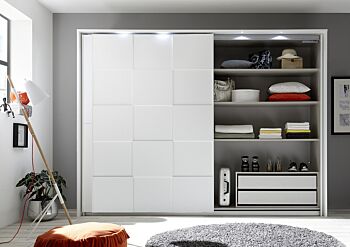 Armadio moderno 2 ante scorrevoli con forme geometriche, 275x210, bianco opaco