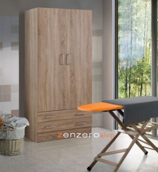 Armadio multiuso, 2 ante, 2 cassetti, rovere sonoma, made in Italy