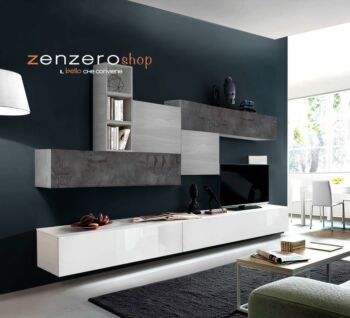 Parete attrezzata con basi tv, pensili vasistas e ribalta, Ossido, composizione libera Zenzero Shop