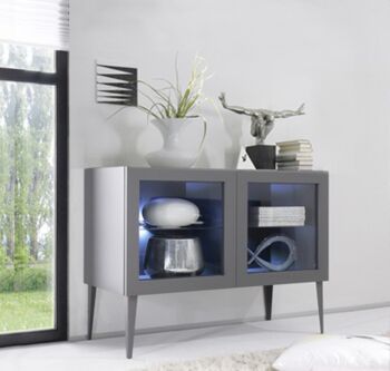 Vetrina Moderna, Madia di Design, 2 ante, Grigio Opaco con piedini