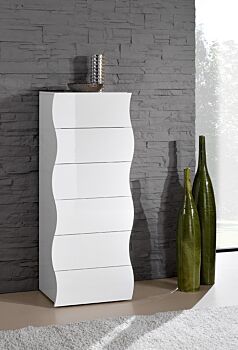 Settimino bianco laccato lucido con cassetti sagomati, linea onda