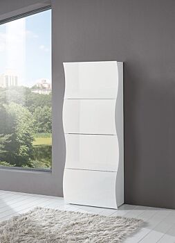 Scarpiera a 4 ante sagomate bianco laccato lucido, linea onda