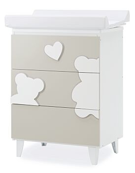 Lettino per neonati Winnie, bianco e choco con decori orsetto