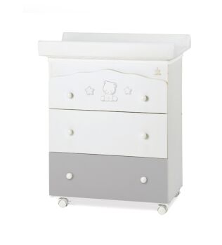 Culla moderna Teddy con ruote, finitura Grigio con decori in tinta