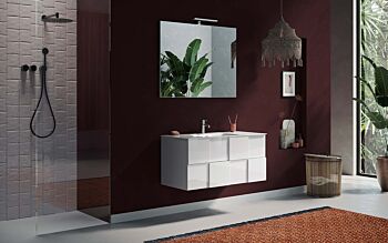 Mobile da bagno L.101, bianco lucido sospeso a 2 cassetti