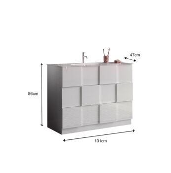 conveniente Mobile da bagno a terra 3 cassetti, finitura Bianco lucido