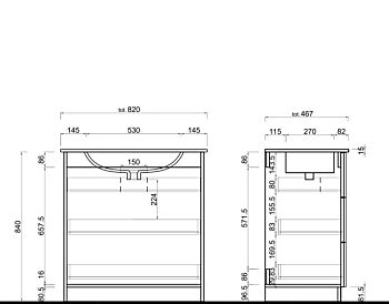 Mobile da bagno moderno 3 cassetti L.82 cm
