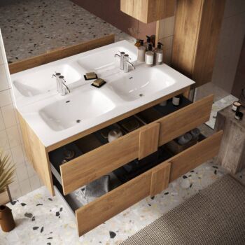 Mobile da bagno sospeso con doppio lavabo, finitura Mercure