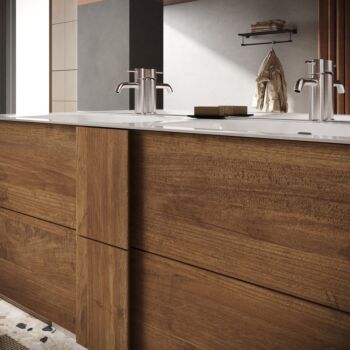 Mobile da bagno sospeso con doppio lavabo, finitura Mercure