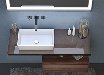 Mobile bagno con lavabo in appoggio, finitura Nero e Noce canaletto