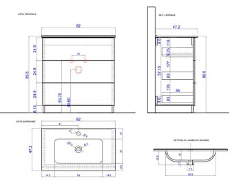 Conveniente Mobile bagno a terra, 3 cassetti L.82 cm, bianco con inserti specchio