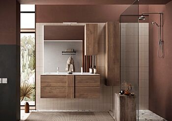 Mobile da bagno sospeso con doppio lavabo, finitura Mercure