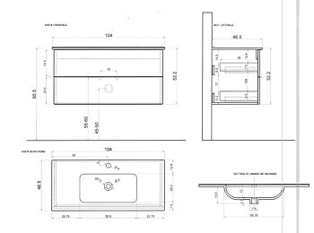 Mobile da bagno 2 cassetti sospeso, finitura Bianco lucido