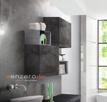 Mobiletti pensili per bagno in finitura Ossido, Gesso e Beton