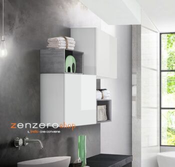 Offerte mobili bagno sospesi , composizione Bianco Lucido e Gesso