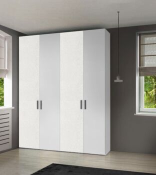 Armadio moderno L.181 a 4 ante battenti H.257 color Bianco Opaco e Cemento Artico