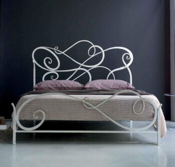 Letto in ferro battuto  Wagner color marrone anticato oro, made in Italy
