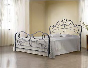 Letto in ferro battuto Debussy, colore marrone anticato oro, made in Italy