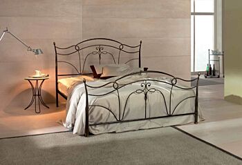 Letto in ferro battuto Satie, colore nero anticato oro, made in Italy