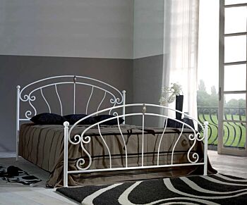 Letto in ferro battuto Copland, colore bianco confetto, made in Italy