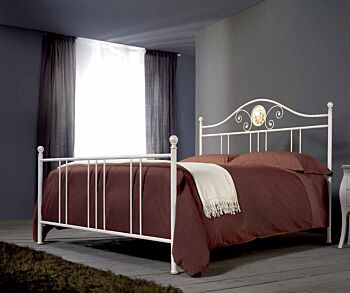 Letto in ferro battuto Scarlatti, colore bianco anticato oro, made in Italy