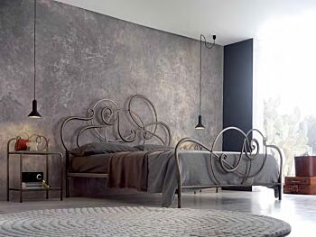 Letto in ferro battuto  Mozart, colore bianco anticato oro, made in Italy