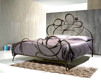 Letto in ferro battuto  Chopin, color marrone anticato oro, made in Italy
