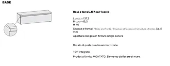 Parete attrezzata moderna con boiserie, Grigio cenere e Cannettato Grigio