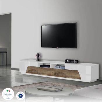 Conveniente Porta TV moderno Bianco lucido e Pero, Made in Italy