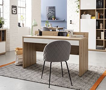 Scrivania moderna da ufficio finitura Rovere e Bianco laccato, Made in Italy