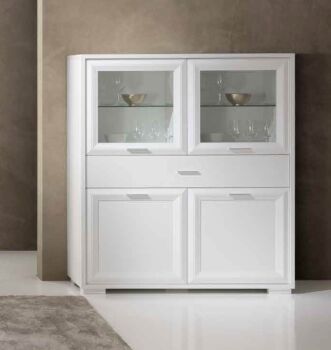 Vetrina classica Bianco frassino con cassetto, Made in Italy