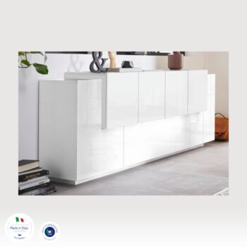 Conveniente Credenza finitura Bianca, 6 ante e 1 ribalta, Made in Italy