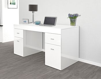 Scrivania 2 ante e 2 cassetti bianco larice e bianco lucido, made in Italy