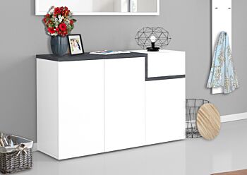 Scarpiera 3 ante, 1 anta ribalta bianco lucido ardesia, made in Italy
