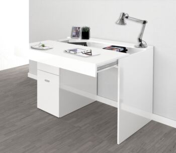 Scrivania 1 anta e 1 cassetto bianco larice, made in Italy