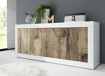 Credenza 4 ante color bianco e pero, moderna
