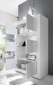 Vetrina doppia colonna "Beta" laccato Bianco Lucido 4 ante - 102x162 cm