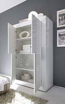 Credenza capiente, Madia di Design, 4 ante Alta, Bianco Lucido