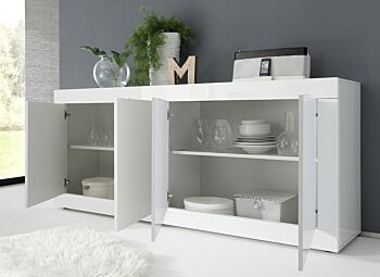 Credenza Moderna, Madia bianca laccata lucida a 4 ante