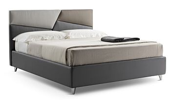Letto contenitore Diadema in ecopelle in finitura grigio perla, tortora ed antracite