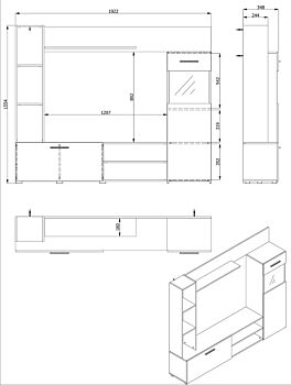 Parete attrezzata 190 cm, finitura Rovere e Carbone