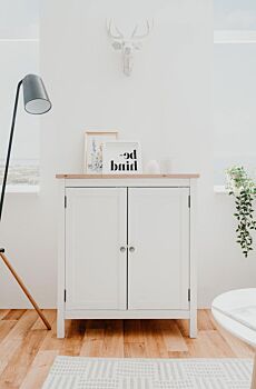 Madia credenza, 2 ante finitura bianco opaco e top in quercia