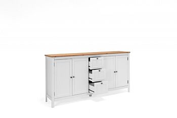Madia credenza 4 ante, 3 cassetti in finitura bianco opaco con top in quercia