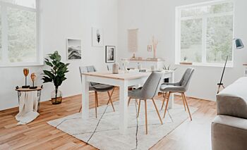 Tavolo allungabile moderno in finitura bianco opaco e quercia