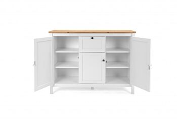 Madia credenza,  3 ante, 1 cassetto finitura bianco opaco e top in quercia