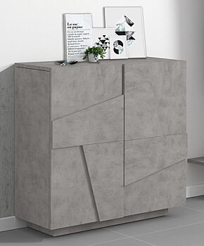 Ingresso moderno con scarpiera, appendiabiti e madia in finitura Beton