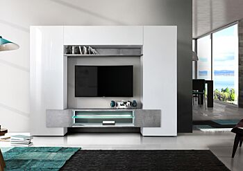 Parete attrezzata Bianco Lucido e Beton