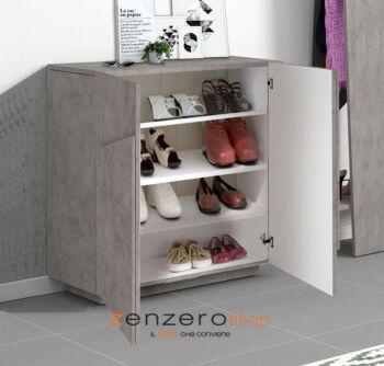 Scarpiera a 2 ante con disegni geometrici in finitura Beton