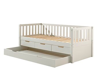 Divano letto pino massello con secondo estraibile e 3 cassetti, disponibile in due colorazioni