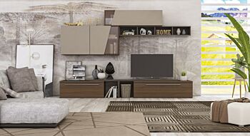 Parete attrezzata con pensili e libreria,  disponibile in diverse finiture, Made in Italy